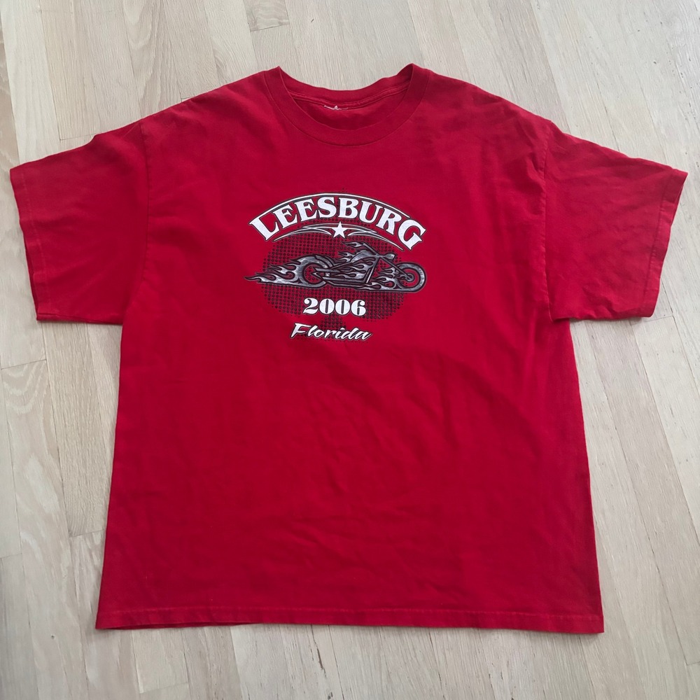 Gildan Leesburg Florida 2006 T-Shirt Mens XXL Red Excellent Biker Graphic